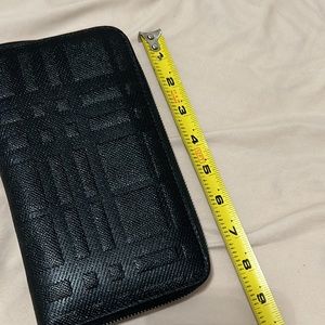 Large black leather embossed Burberry wallet, good for travel ,passports,cards !